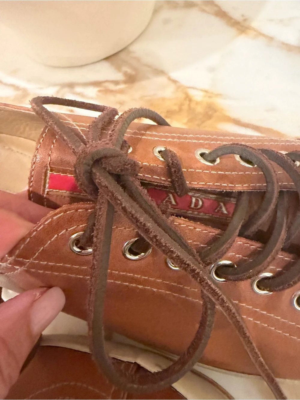 Prada Men's Casual Brown Leather Lace-Up Sneakers